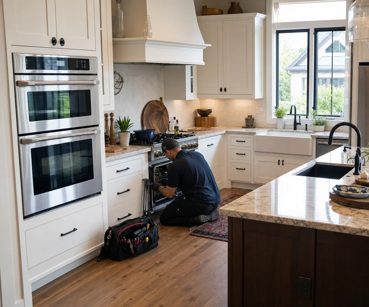 A luxury kitchen with built-in stainless appliances on a same-day visit